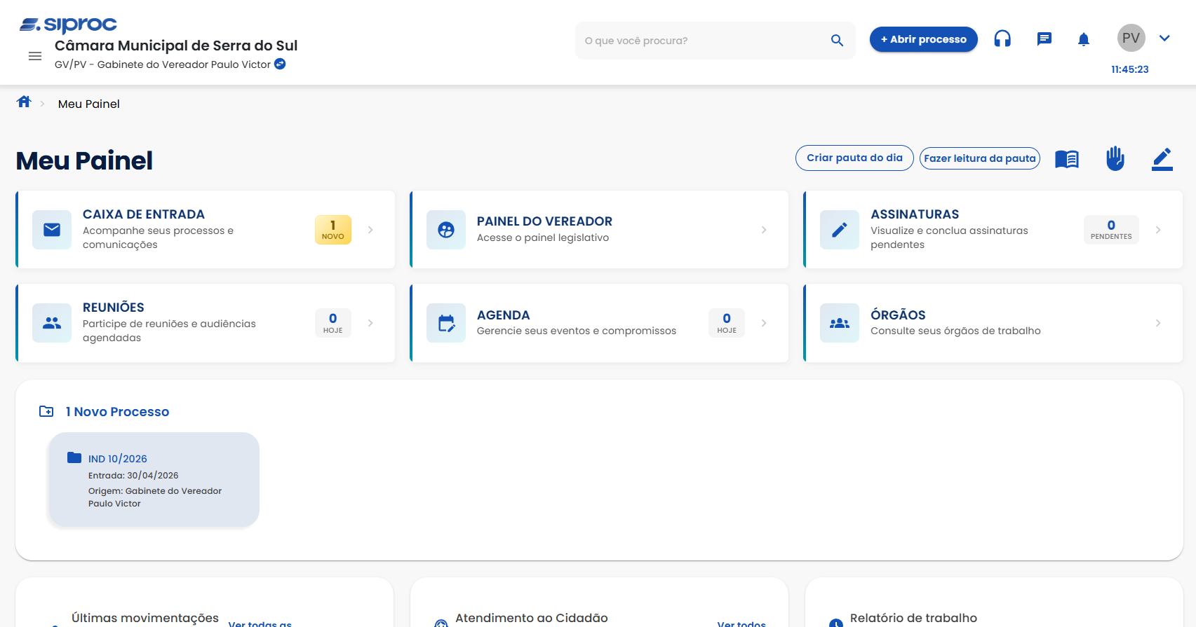 Preview do portal legislativo do SIPROC Legislativo